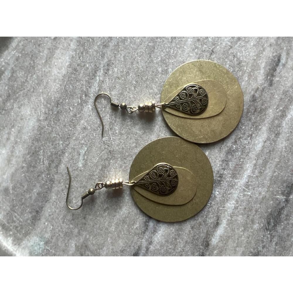 Vintage Style Layered Gold Tone Dangle Earrings